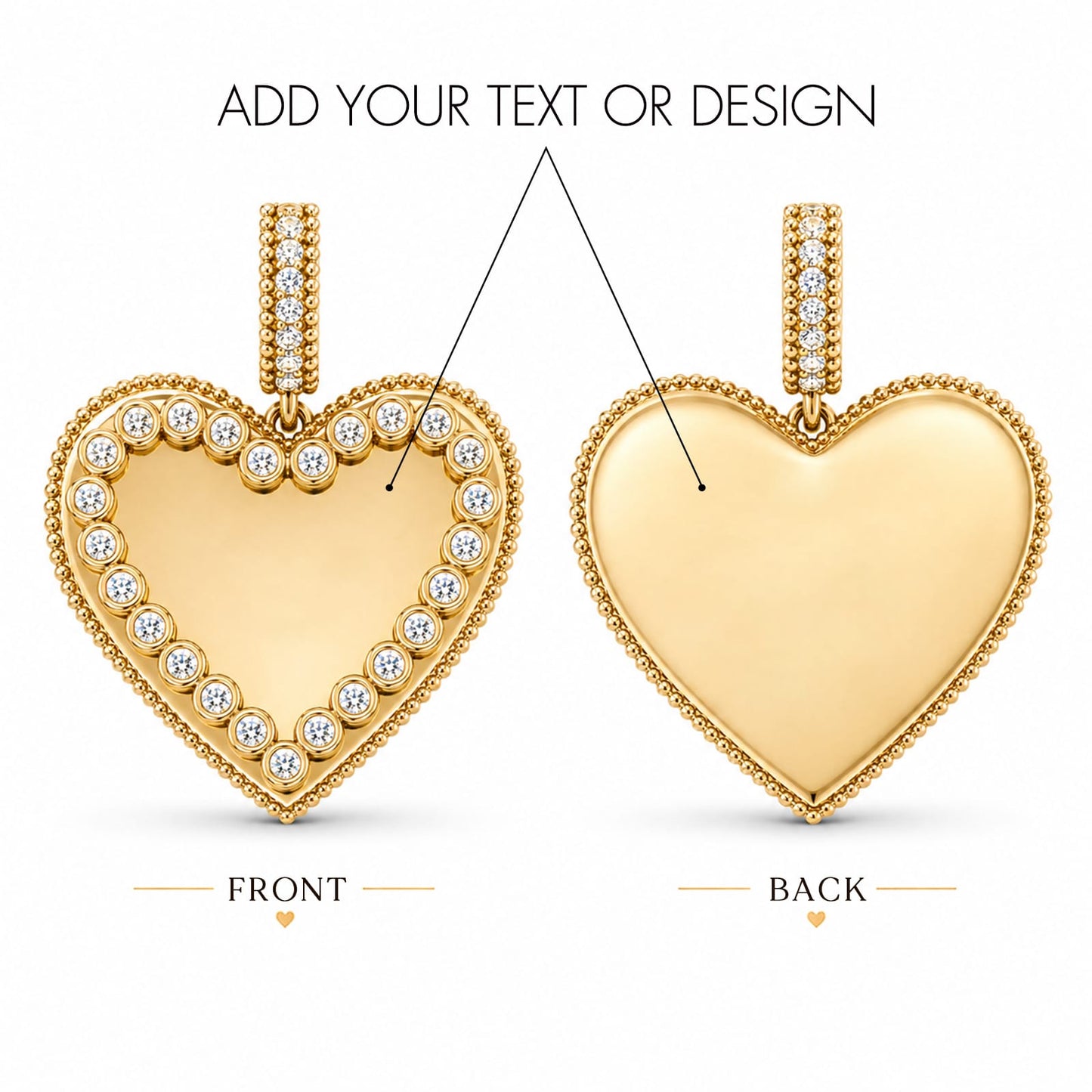 Personalized Heart Dangle Charms Pendant In 14K Gold Plated — Choose Your Design and Add Your Personal Message