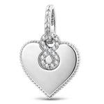 Personalized Engravable Pavé Infinity Heart Tarnish-Resistant Silver Charm In White Gold Plated
