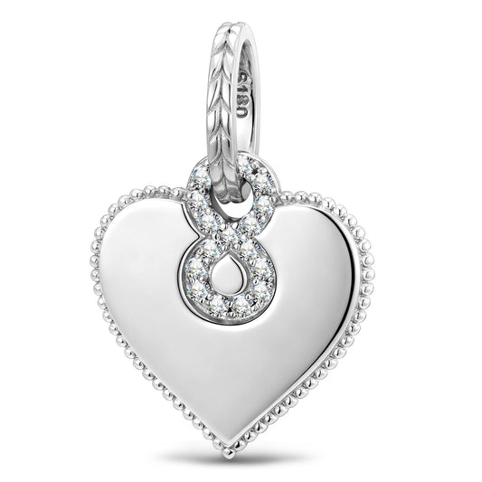 gona- Personalized Engravable Pavé Infinity Heart Tarnish-Resistant Silver Charm In White Gold Plated