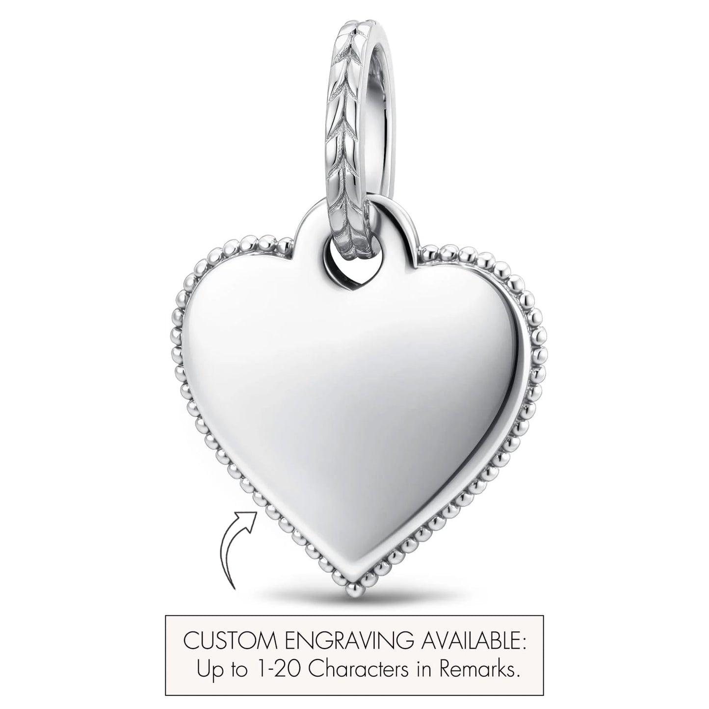 Personalized Engravable Pavé Infinity Heart Tarnish-Resistant Silver Charm In White Gold Plated