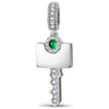 Personalized Engravable Emerald Solitaire Key Tarnish-Resistant Silver Charm In White Gold Plated
