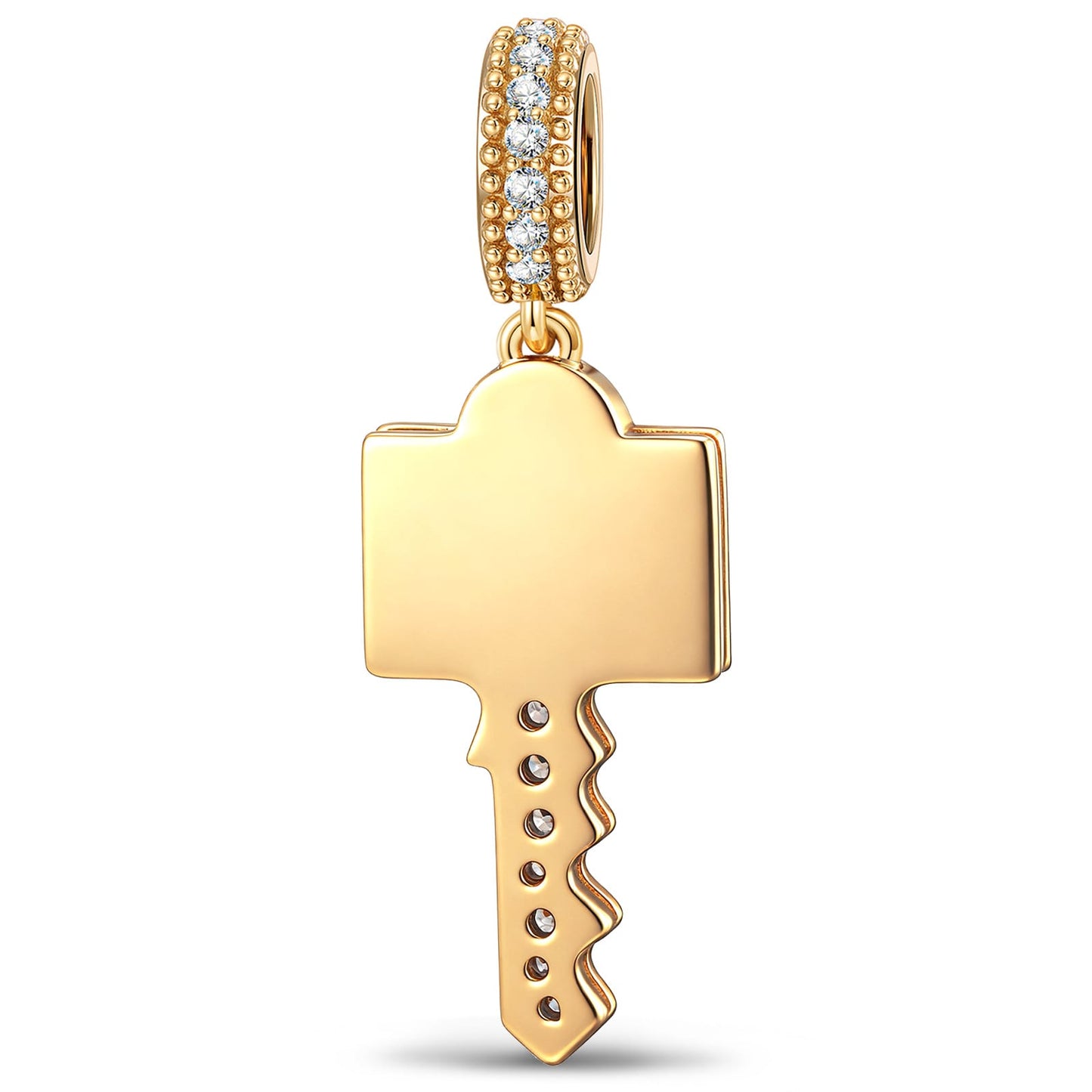 Personalized Engravable Emerald Solitaire Key Tarnish-Resistant Silver Charm In 14K Gold Plated