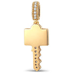 Personalized Engravable Emerald Solitaire Key Tarnish-Resistant Silver Charm In 14K Gold Plated