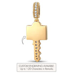 Personalized Engravable Emerald Solitaire Key Tarnish-Resistant Silver Charm In 14K Gold Plated