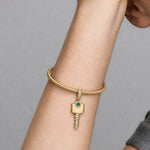 Personalized Engravable Emerald Solitaire Key Tarnish-Resistant Silver Charm In 14K Gold Plated