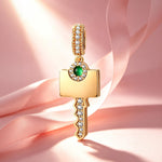 Personalized Engravable Emerald Solitaire Key Tarnish-Resistant Silver Charm In 14K Gold Plated