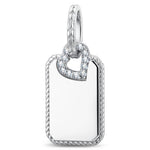 Personalized Engravable Polished Milgrain Tag Tarnish-Resistant Silver Charm In White Gold Plated