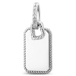 Personalized Engravable Polished Milgrain Tag Tarnish-Resistant Silver Charm In White Gold Plated