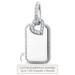 Personalized Engravable Polished Milgrain Tag Tarnish-Resistant Silver Charm In White Gold Plated