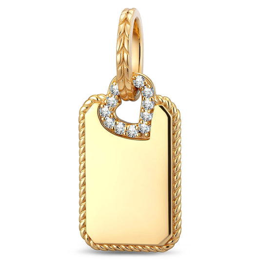 gona- Personalized Engravable Polished Milgrain Tag Tarnish-Resistant Silver Charm In 14K Gold Plated