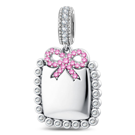 gona- Personalized Engravable Ribbon Milgrain Tag Tarnish-Resistant Silver Charm In White Gold Plated