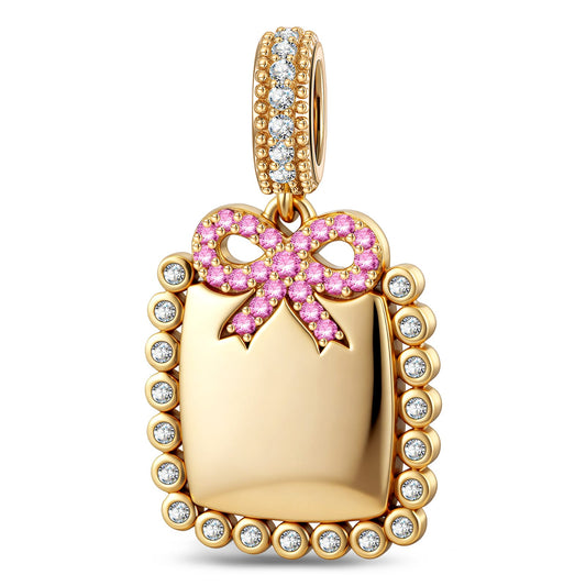 gona- Personalized Engravable Ribbon Milgrain Tag Tarnish-Resistant Silver Charm In 14K Gold Plated