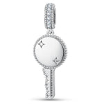 Personalized Engravable Pavé Minimal Key Tarnish-Resistant Silver Charm In White Gold Plated