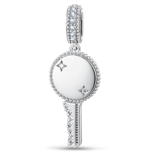 gona- Personalized Engravable Pavé Minimal Key Tarnish-Resistant Silver Charm In White Gold Plated