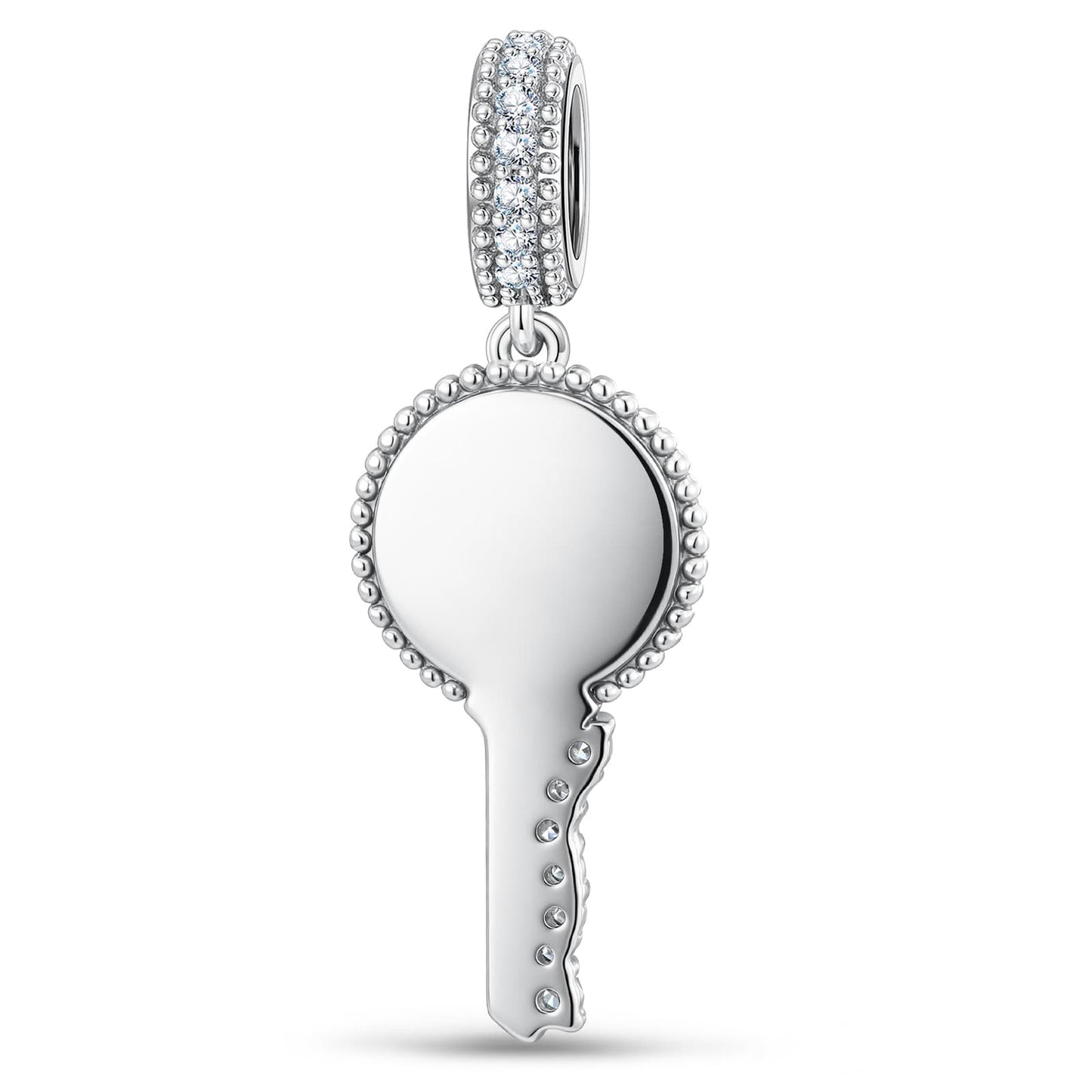 Personalized Engravable Pavé Minimal Key Tarnish-Resistant Silver Charm In White Gold Plated