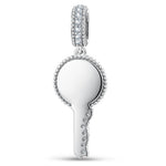Personalized Engravable Pavé Minimal Key Tarnish-Resistant Silver Charm In White Gold Plated