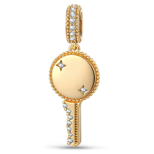 gona- Personalized Engravable Pavé Minimal Key Tarnish-Resistant Silver Charm In 14K Gold Plated