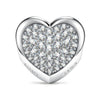 Engravable Full Pave Heart Clips Charm, Tarnish-Resistant Silver In White Gold Plated Heart Bead with Custom Engraving