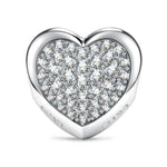Engravable Full Pave Heart Clips Charm, Tarnish-Resistant Silver In White Gold Plated Heart Bead with Custom Engraving