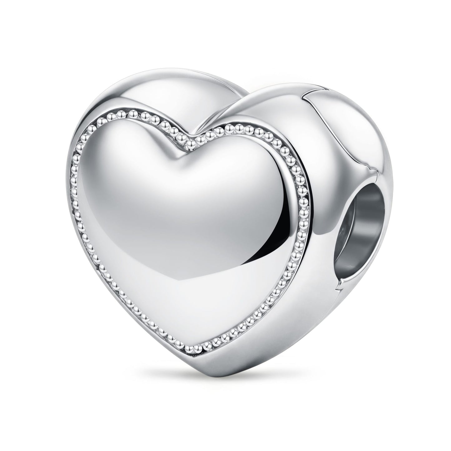 Engravable Full Pave Heart Clips Charm, Tarnish-Resistant Silver In White Gold Plated Heart Bead with Custom Engraving