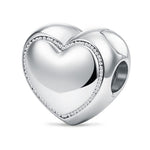 Engravable Full Pave Heart Clips Charm, Tarnish-Resistant Silver In White Gold Plated Heart Bead with Custom Engraving