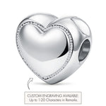 Engravable Full Pave Heart Clips Charm, Tarnish-Resistant Silver In White Gold Plated Heart Bead with Custom Engraving