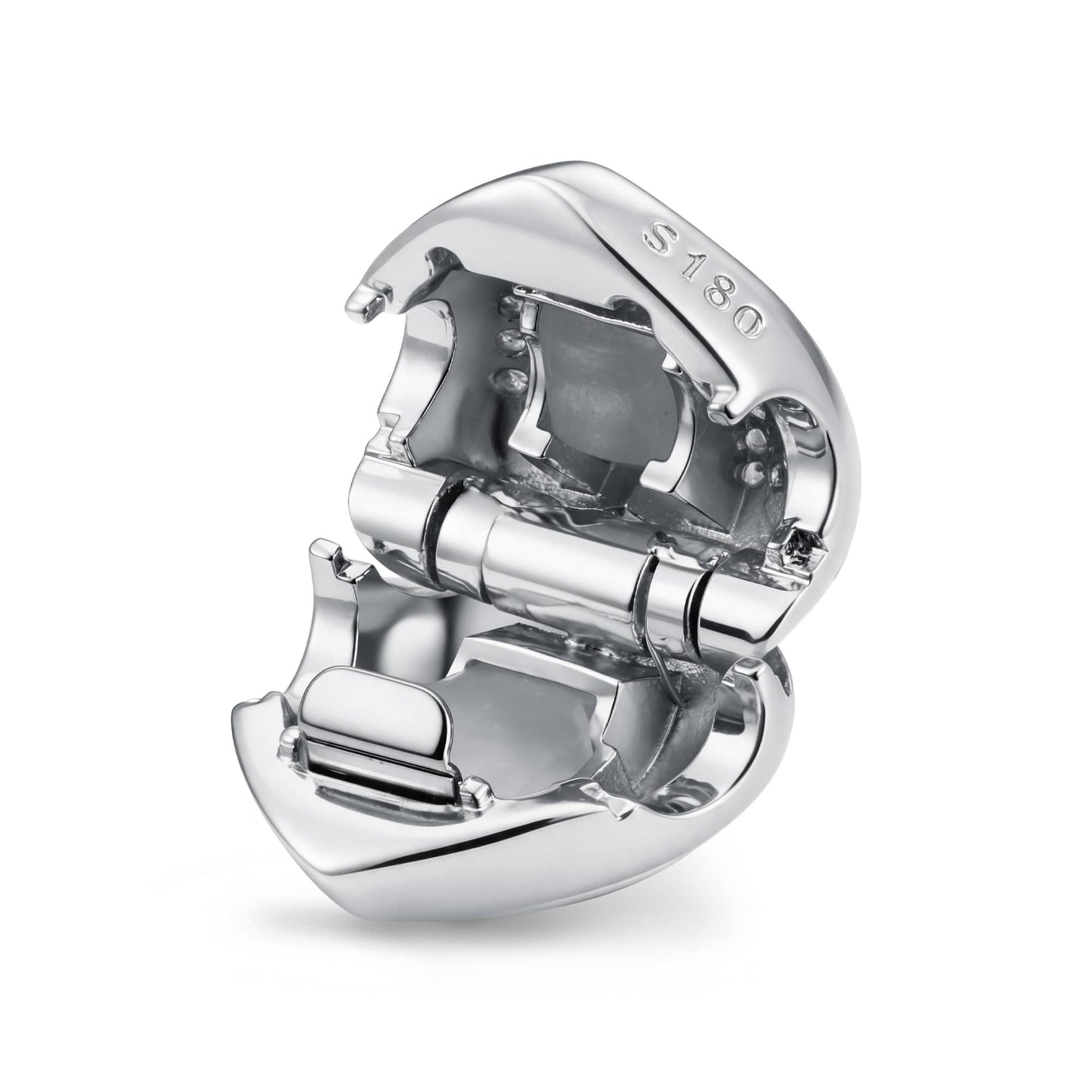 Engravable Full Pave Heart Clips Charm, Tarnish-Resistant Silver In White Gold Plated Heart Bead with Custom Engraving
