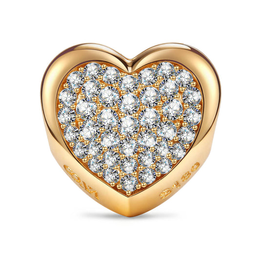 gona- Engravable Full Pave Heart Clips Charm, Tarnish-Resistant Silver In 14K Gold Plated Heart Bead with Custom Engraving