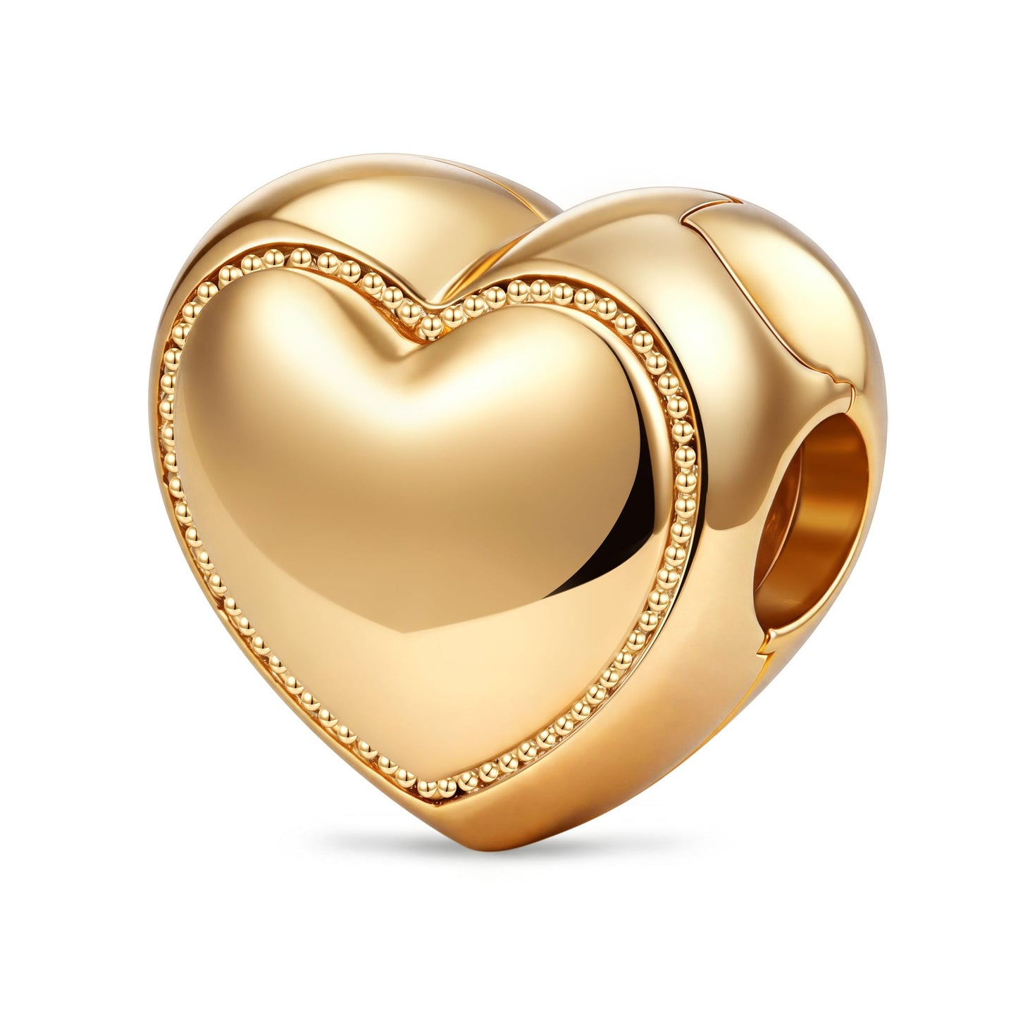 Engravable Full Pave Heart Clips Charm, Tarnish-Resistant Silver In 14K Gold Plated Heart Bead with Custom Engraving