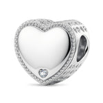 Personalized Engravable Heart Tarnish-Resistant Silver Charm In White Gold Plated