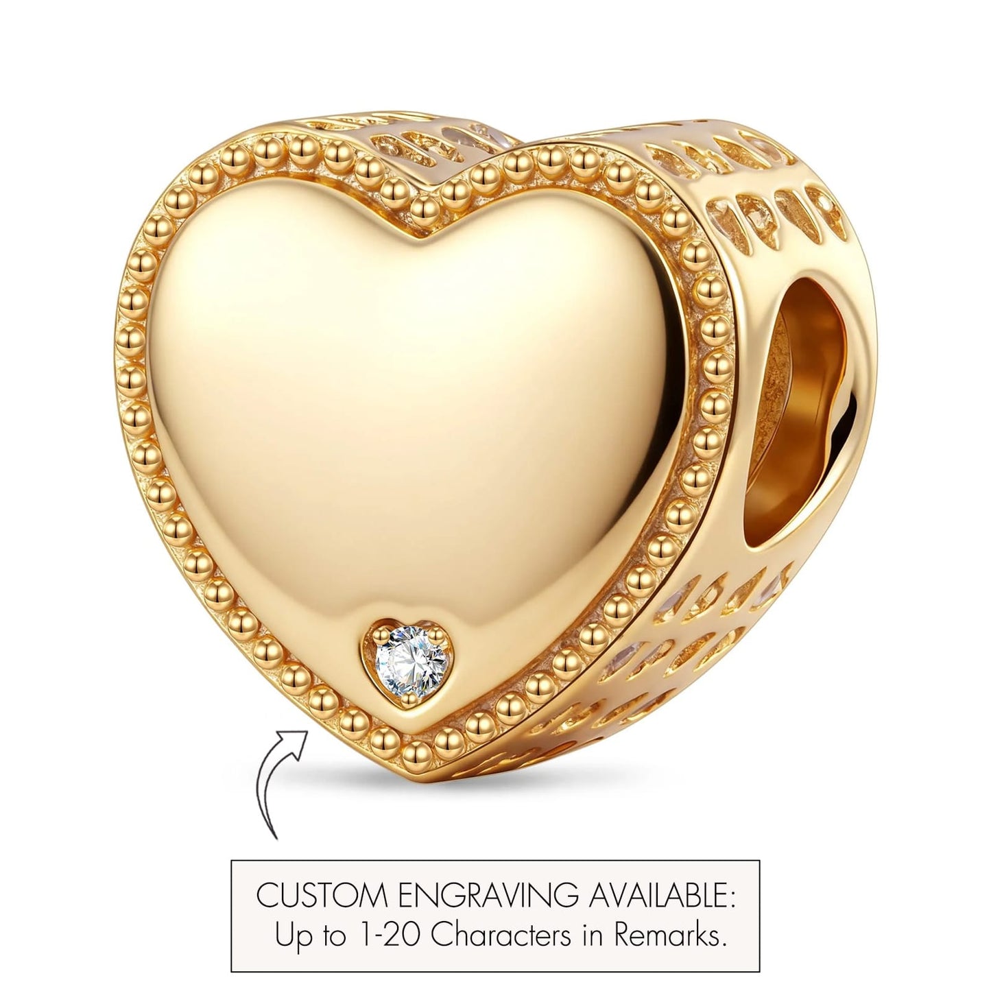 Personalized Engravable Heart Tarnish-Resistant Silver Charm In 14K Gold Plated