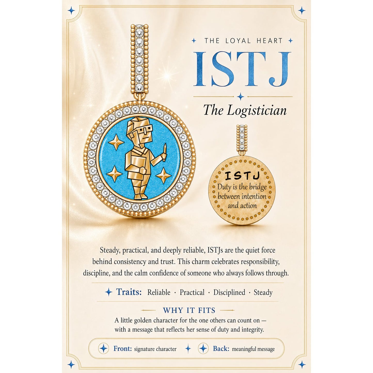 ISTJ MBTI Personality Tarnish-Resistant Silver Dangle Charm With Enamel In 14K Gold Plated