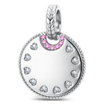 Personalized Engravable Pink Halo Medallion Tarnish-Resistant Silver Charm In White Gold Plated