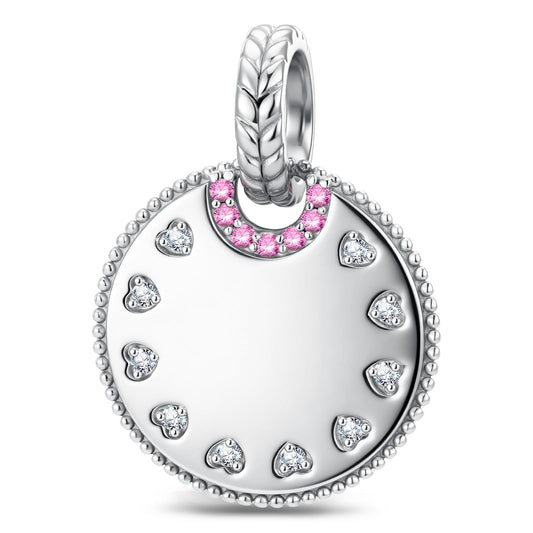 gona- Personalized Engravable Pink Halo Medallion Tarnish-Resistant Silver Charm In White Gold Plated