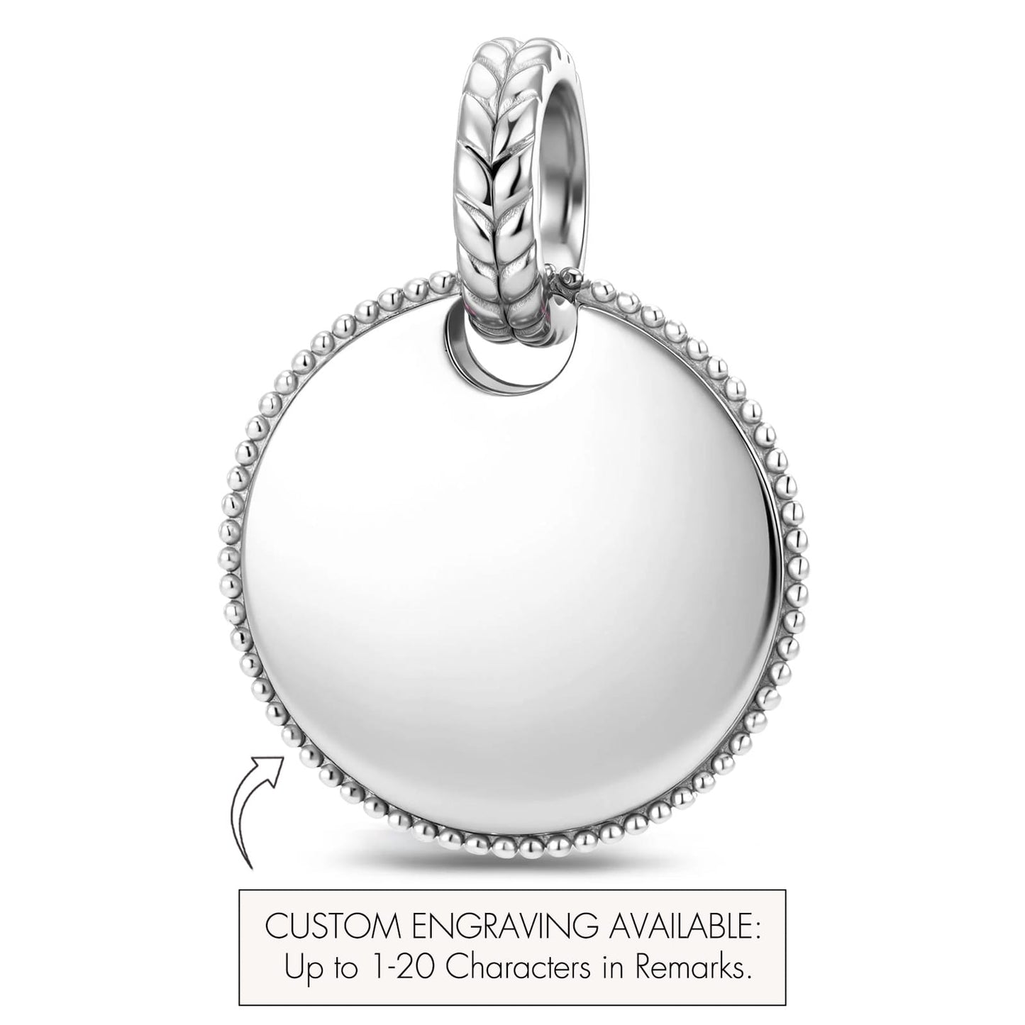 Personalized Engravable Pink Halo Medallion Tarnish-Resistant Silver Charm In White Gold Plated