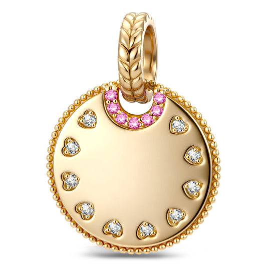 gona- Personalized Engravable Pink Halo Medallion Tarnish-Resistant Silver Charm In 14K Gold Plated
