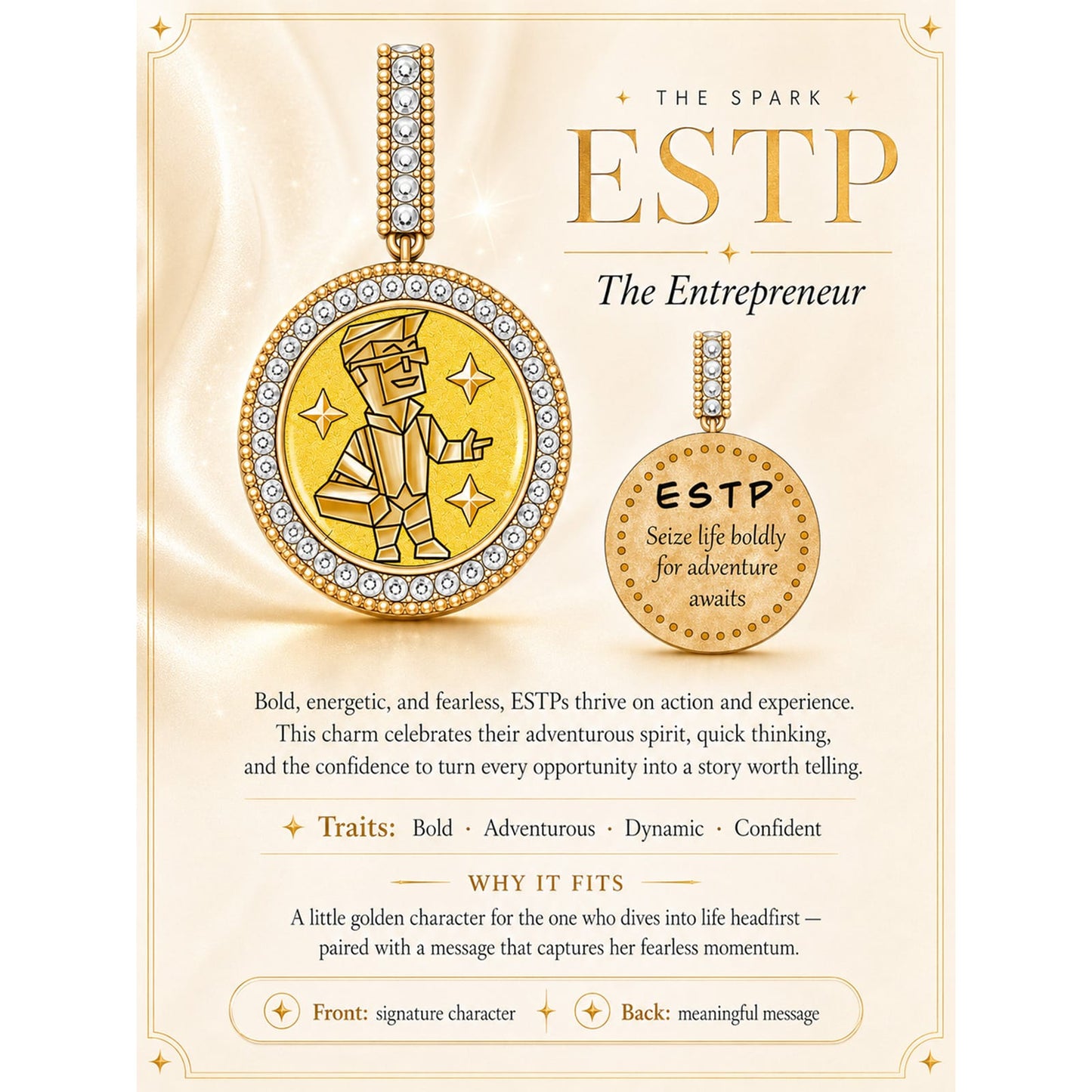 ESTP MBTI Personality Tarnish-Resistant Silver Dangle Charm With Enamel In 14K Gold Plated