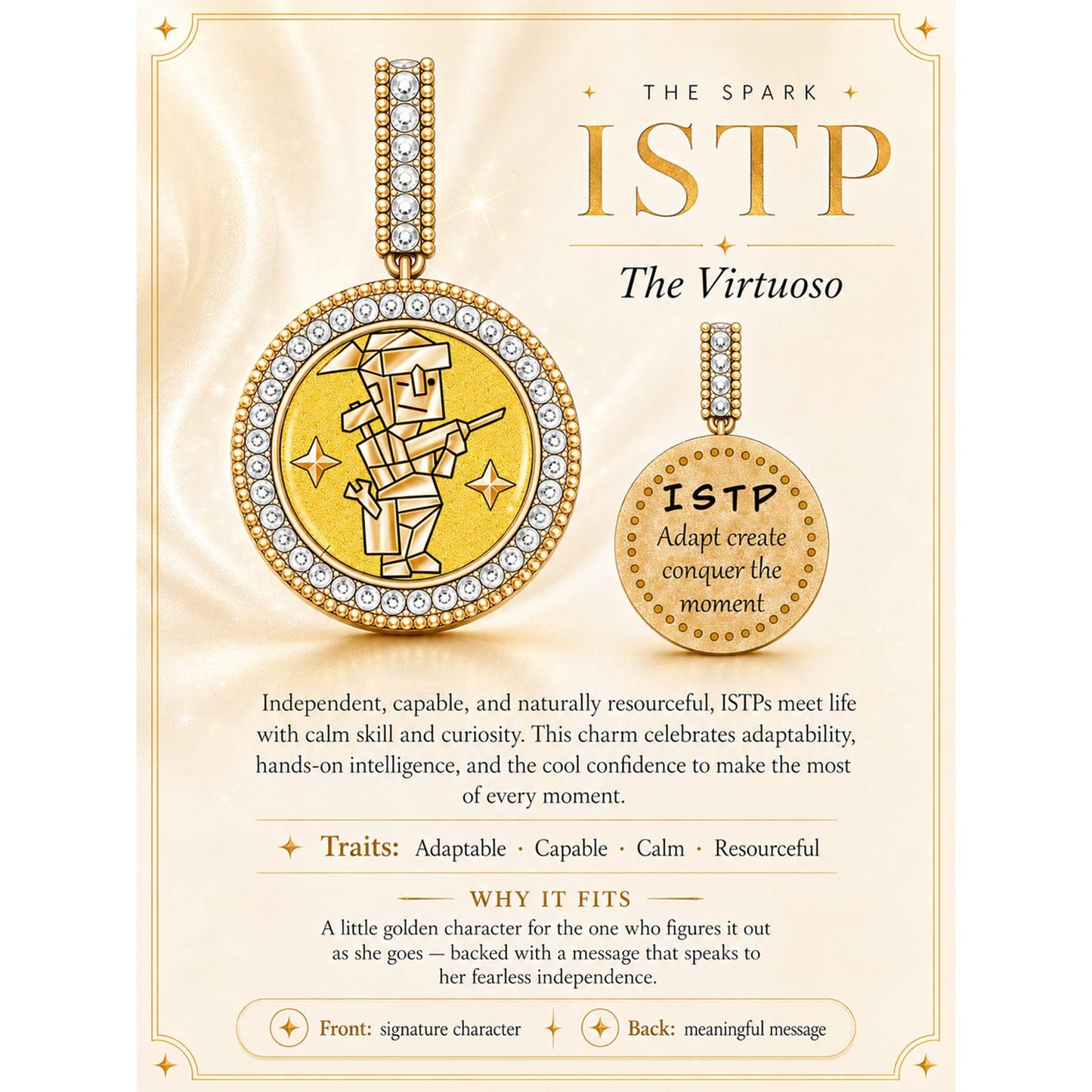 ISTP MBTI Personality Tarnish-Resistant Silver Dangle Charm With Enamel In 14K Gold Plated