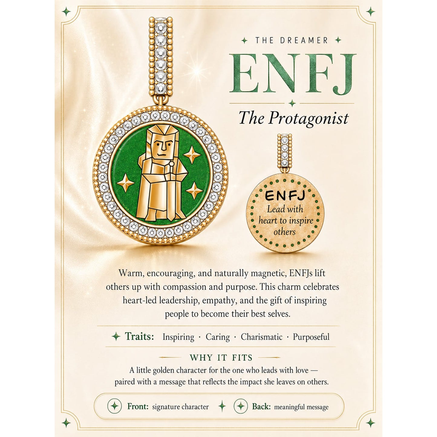 ENFJ MBTI Personality Tarnish-Resistant Silver Dangle Charm With Enamel In 14K Gold Plated