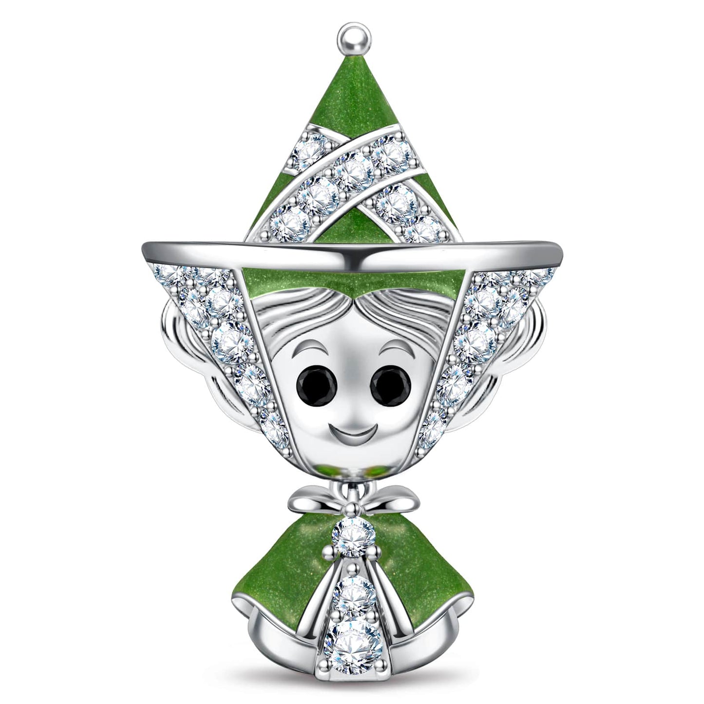Green Fairy Godmother Tarnish-Resistant Silver Charm In White Gold Plated