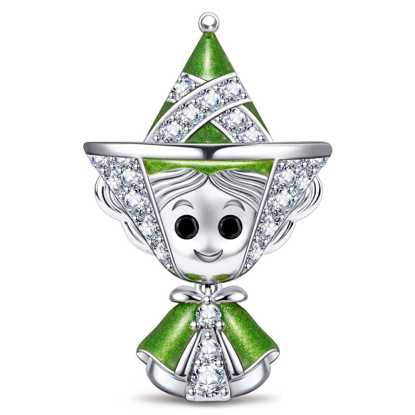 Green Fairy Godmother Tarnish-Resistant Silver Charm In White Gold Plated
