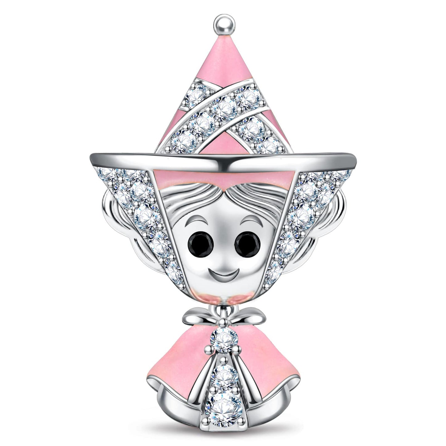Pink Enchanted Fairy Godmother Tarnish-Resistant Silver Charm In White Gold Plated