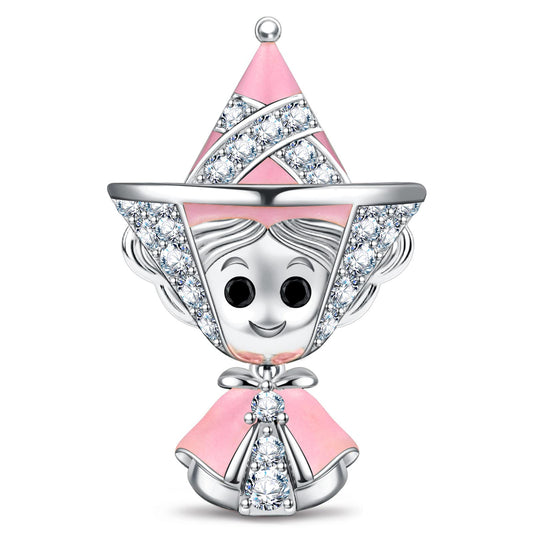 gona- Pink Enchanted Fairy Godmother Tarnish-Resistant Silver Charm In White Gold Plated