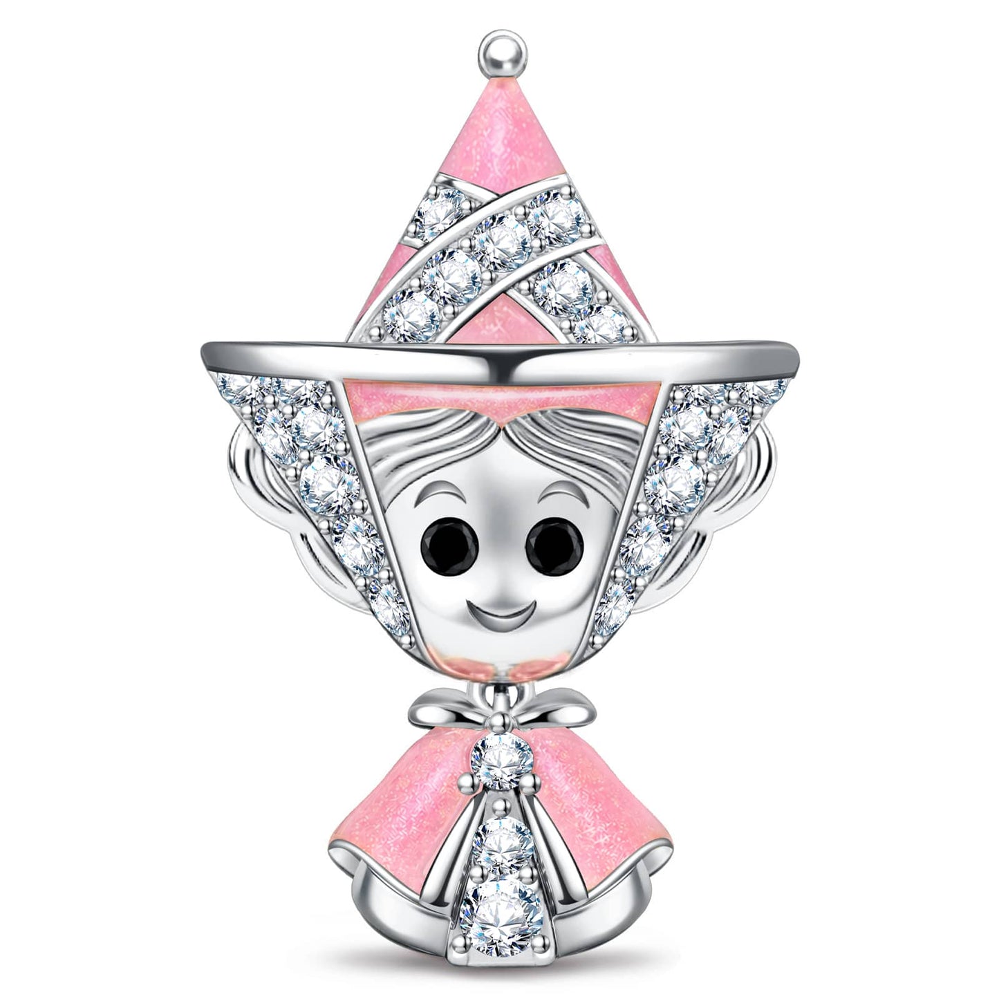 Pink Enchanted Fairy Godmother Tarnish-Resistant Silver Charm In White Gold Plated