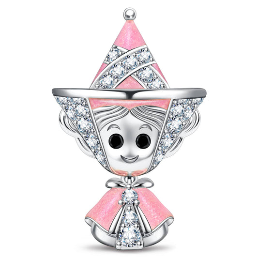 gona- Pink Enchanted Fairy Godmother Tarnish-Resistant Silver Charm In White Gold Plated