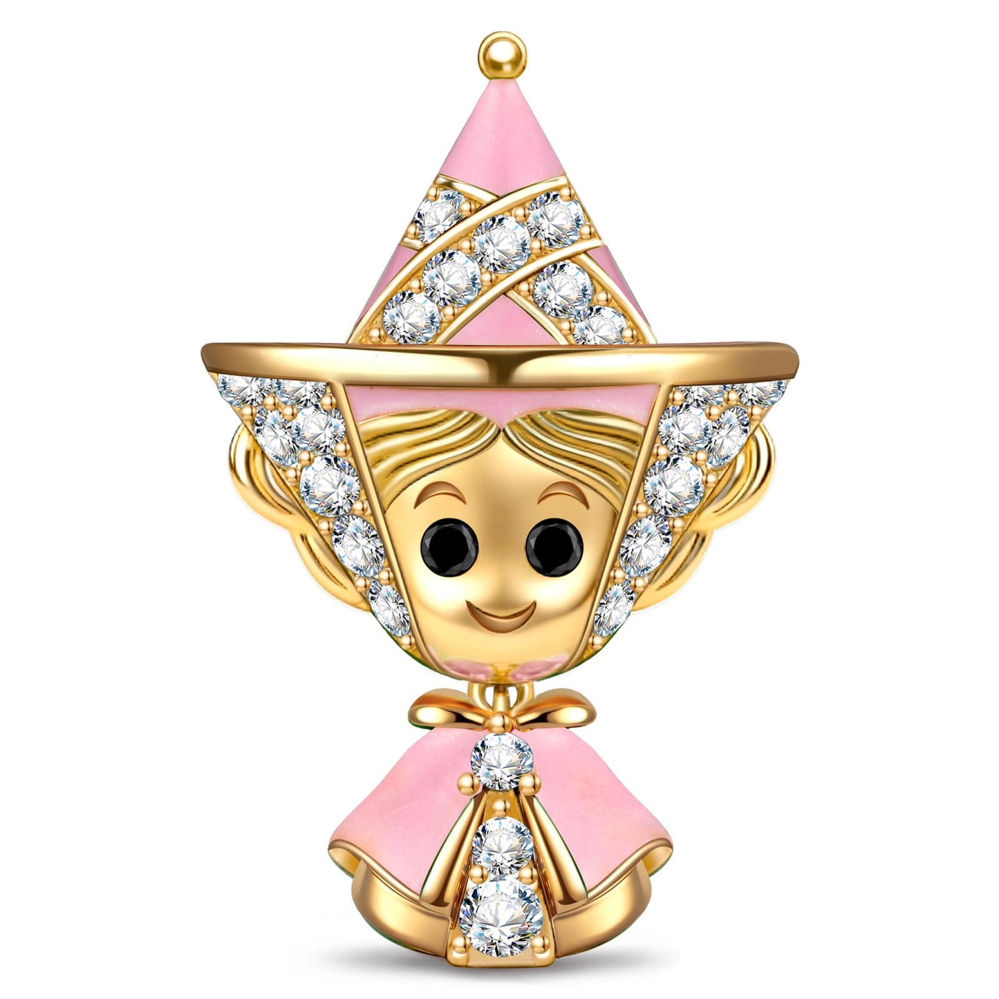 Pink Enchanted Fairy Godmother Tarnish-Resistant Silver Charm In 14K Gold Plated