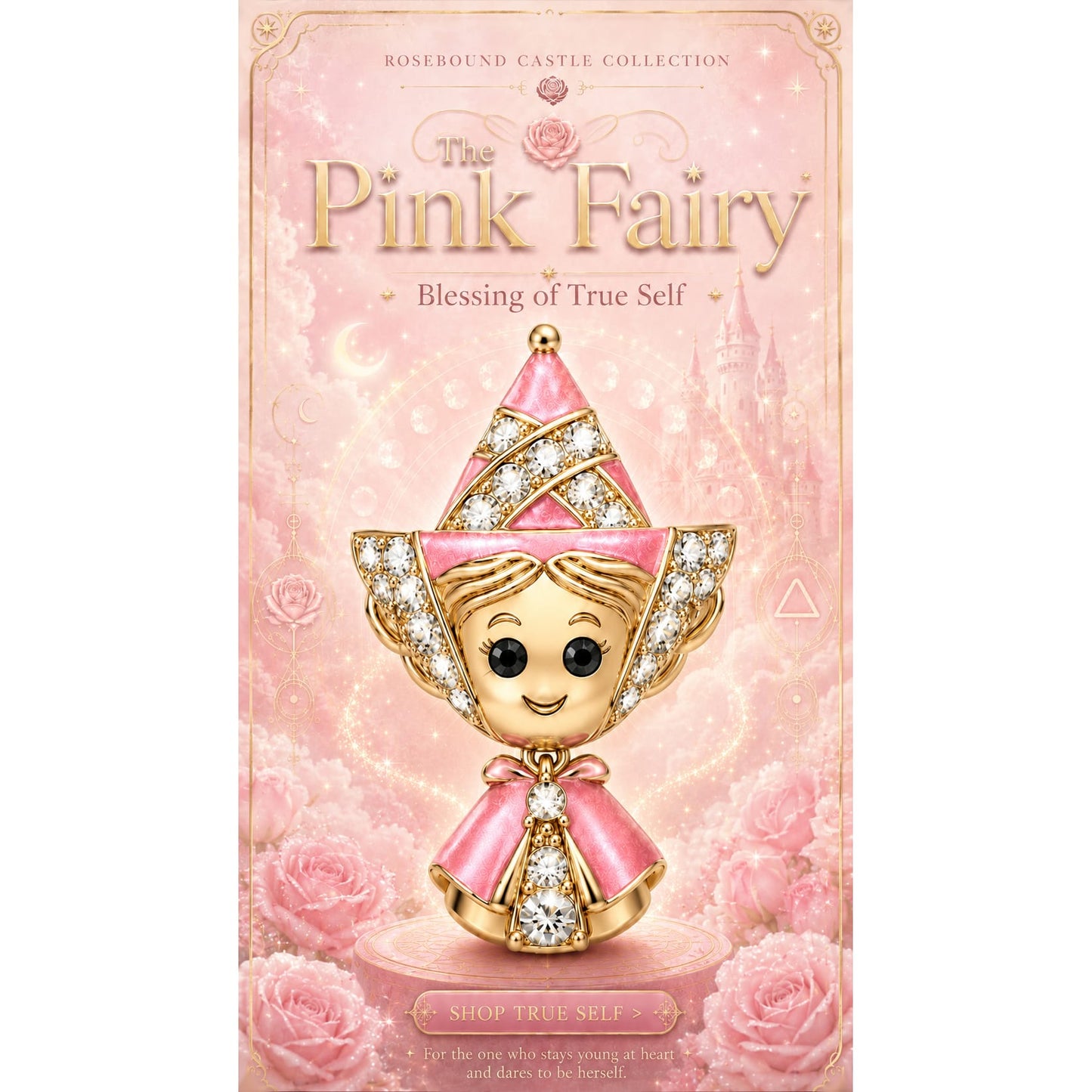 Pink Enchanted Fairy Godmother Tarnish-Resistant Silver Charm In 14K Gold Plated