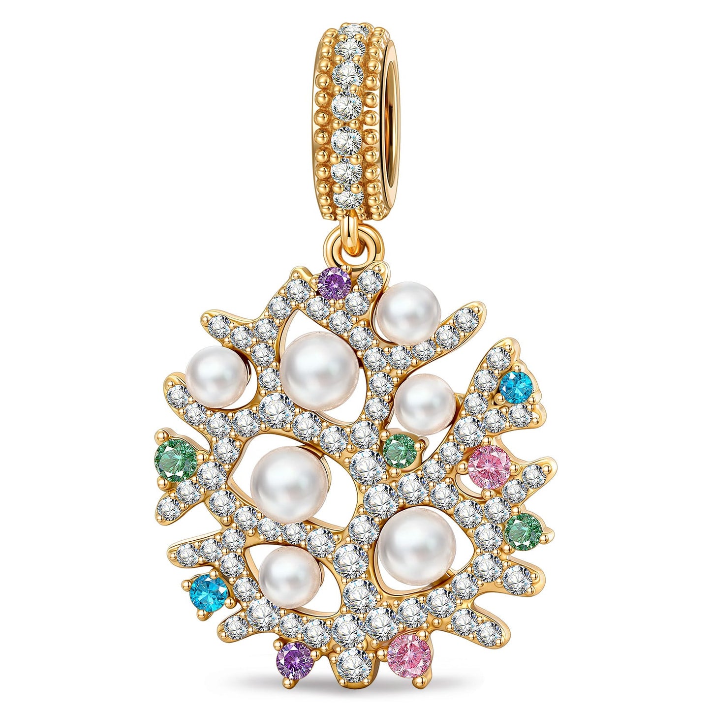 Coral Reef Pearl Tarnish-Resistant Silver Charm In 14K Gold Plated