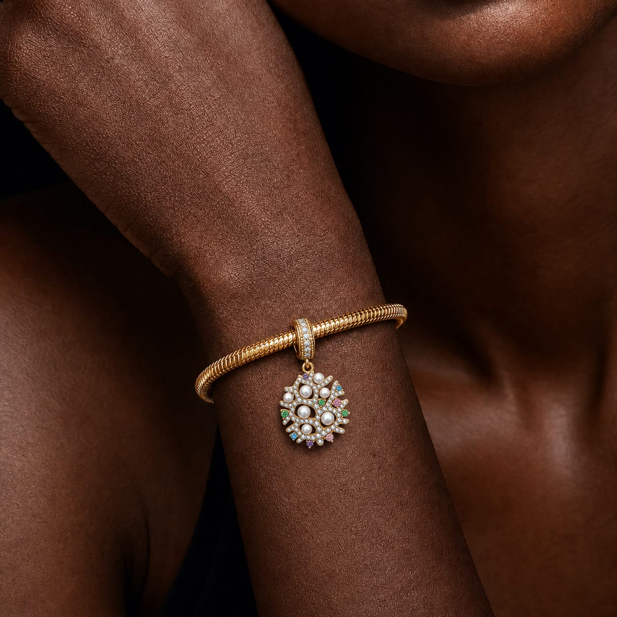 Coral Reef Pearl Tarnish-Resistant Silver Charm In 14K Gold Plated