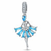 Blue Ballerina Dancer Tarnish-Resistant Silver Charm In White Gold Plated